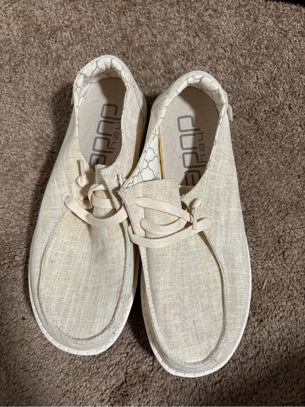 Hey Dude Women's Cream Linen Casual Shoes